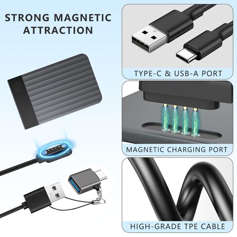2 حزمة شاحن كابل متوافق مع Phulaud Note 3.3ft 4 PIN استبدال كابل شحن USB المغناطيسي لملاحظة Plaud الملاحظة يتضمن روابط الكابلات قابلة لإعادة الاستخدام و USB type-C محول in Kuwait
