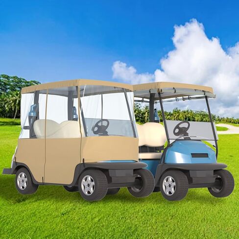 BENVOL Golf Cart Cover 2 Seater Drivable Enclosure - Fits Club Car Precedent, Tempo & EZGO TXT (Roof Up to 58") - 900D Heavy Duty Khaki Waterproof Rain Cover with 0.5mm Clear Vinyl Windows in Kuwait