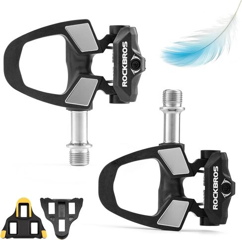 دواسات دراجة الطريق المتوافقة مع ROCKBROS SPD-SL - دواسات خفيفة الوزن فقط 90 جرامًا بدون مشبك (180 جرام/زوج) مع مركب من ألياف الكربون، وعمود دوران تيتانيوم 9/16 بوصة ومحامل محكمة الغلق لنقل الطاقة بكفاءة وسلس in Kuwait