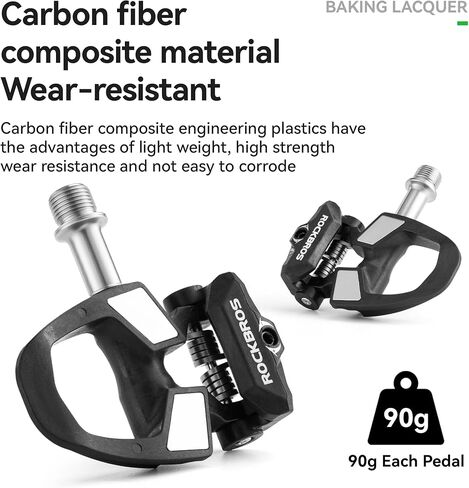 دواسات دراجة الطريق المتوافقة مع ROCKBROS SPD-SL - دواسات خفيفة الوزن فقط 90 جرامًا بدون مشبك (180 جرام/زوج) مع مركب من ألياف الكربون، وعمود دوران تيتانيوم 9/16 بوصة ومحامل محكمة الغلق لنقل الطاقة بكفاءة وسلس in Kuwait