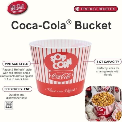 Tablecraft Coca-Cola Popcorn/Snack Bucket"Pause & Refresh" (CC400), Red in Kuwait