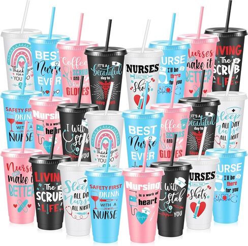Uiifan 24 Pcs Nurse Week Gifts Bulk 2026 Nurse Appreciation 24 oz Reusable Tumbler with Lid and Straw for Ot Month Thank You Practitioner Graduation Gift (Classic) in Saudi Arabia