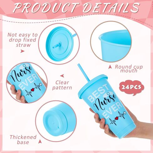 Uiifan 24 Pcs Nurse Week Gifts Bulk 2026 Nurse Appreciation 24 oz Reusable Tumbler with Lid and Straw for Ot Month Thank You Practitioner Graduation Gift (Classic) in Saudi Arabia