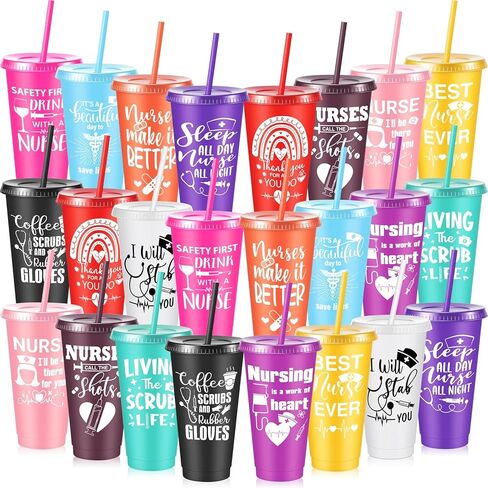 Uiifan 24 Pcs Nurse Week Gifts Bulk 2026 Nurse Appreciation 24 oz Reusable Tumbler with Lid and Straw for Ot Month Thank You Practitioner Graduation Gift (Classic) in Kuwait