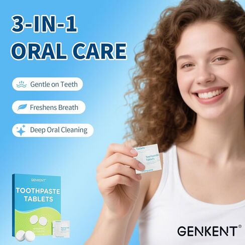 GENKENT Toothpaste Tablets, Fluoride & Plastic Free Chewable Toothpaste Tabs, Eco & Travel Friendly (60 Count) in Kuwait