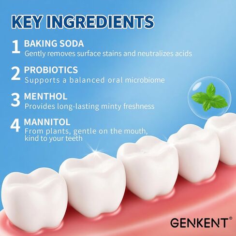 GENKENT Toothpaste Tablets, Fluoride & Plastic Free Chewable Toothpaste Tabs, Eco & Travel Friendly (60 Count) in Kuwait
