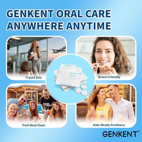 GENKENT Toothpaste Tablets, Fluoride & Plastic Free Chewable Toothpaste Tabs, Eco & Travel Friendly (60 Count) in Kuwait