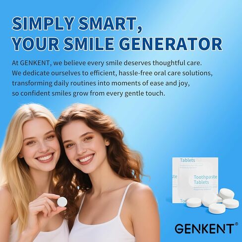 GENKENT Toothpaste Tablets, Fluoride & Plastic Free Chewable Toothpaste Tabs, Eco & Travel Friendly (60 Count) in Kuwait