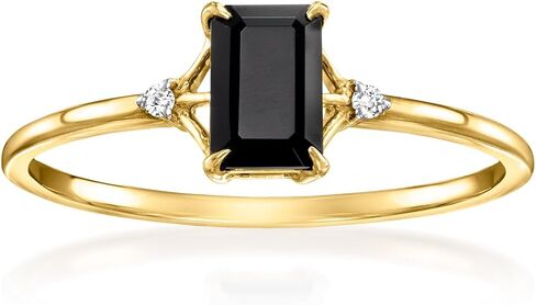 Pure Collection by Ross-Simons Onyx Ring With Diamonds in 14kt Yellow Gold in Saudi Arabia