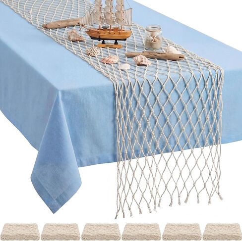 SATINIOR 1 Pcs Fish Net Party Decorations Fishing Net Table Runner 12*118'' Decorative Nautical Cotton Fishnet for Pirate Mermaid Hawaiian Luau Ocean Beach Under the Sea Themed Party Decor (Natural) in Saudi Arabia