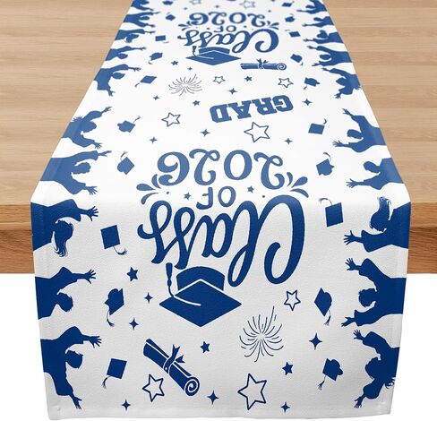 Class of 2026 Graduation Table Runner - Congrats Grad Decoration for Home Classroom Dinning Kitchen Table - Graduation Party Celebration Supplies(Blue) - A07 in Kuwait
