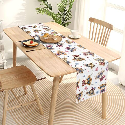 Patriotic Highland Cow Table Runner American 4th of July Memorial Independence Day Decoration Home Kitchen Dining Room Table Decor in Kuwait