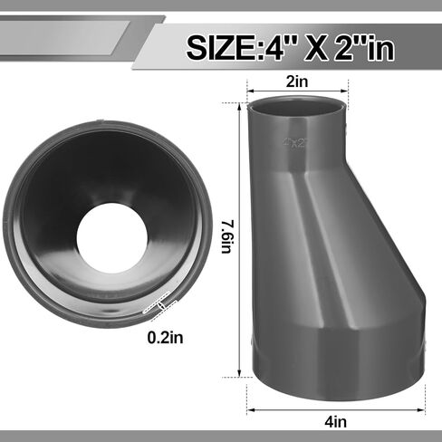Pushglossy 4" X 2" PVC Pipe Fitting Schedule 40 Compatible with 429-E Series Eccentric Reducer Coupling Suitable for High-flow Capacity, Plumbing, Irrigation, Pool, Spa, Dark Grey in Kuwait