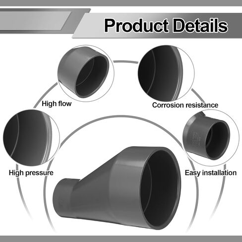 Pushglossy 4" X 2" PVC Pipe Fitting Schedule 40 Compatible with 429-E Series Eccentric Reducer Coupling Suitable for High-flow Capacity, Plumbing, Irrigation, Pool, Spa, Dark Grey in Kuwait