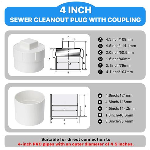 غطاء تنظيف المجاري PVC مقاس 4 بوصات من Cinsda مع وصلة توصيل، غطاء تنظيف المجاري المتدفق مع قابس لنظام أنابيب الصرف الصحي DWV in Kuwait