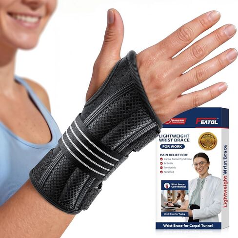 FEATOL Lightweight Carpal Tunnel Wrist Brace for Daily Work, 7 inches Comfortable & Adjustable Night Support for Women Men, Hand Brace With Splint Pain Relief for Tendonitis, Sprains, Arthritis, Right Hand, Medium in Saudi Arabia