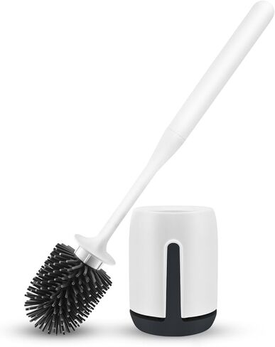 Silicone Toilet Brush Set for Bathroom Cleaner Brush Set,Non-Slip Handle with TPR Soft Bristle,Wall Mounted/Floor Standing,Toilet Scrubber Brush White and Turbo Drying in Kuwait