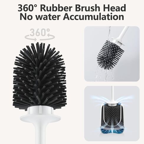 Silicone Toilet Brush Set for Bathroom Cleaner Brush Set,Non-Slip Handle with TPR Soft Bristle,Wall Mounted/Floor Standing,Toilet Scrubber Brush White and Turbo Drying in Kuwait