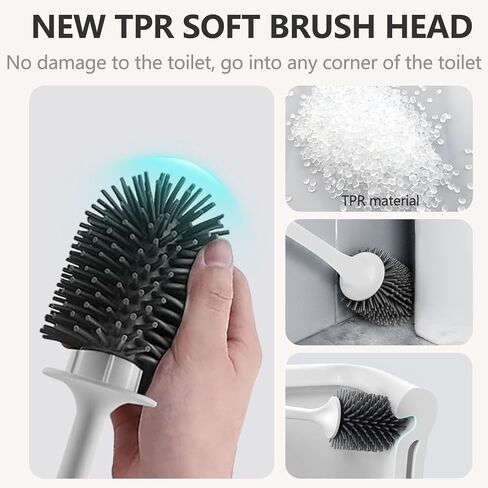 Silicone Toilet Brush Set for Bathroom Cleaner Brush Set,Non-Slip Handle with TPR Soft Bristle,Wall Mounted/Floor Standing,Toilet Scrubber Brush White and Turbo Drying in Kuwait
