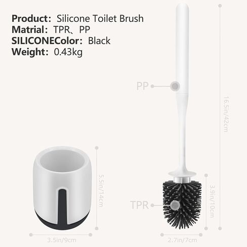 Silicone Toilet Brush Set for Bathroom Cleaner Brush Set,Non-Slip Handle with TPR Soft Bristle,Wall Mounted/Floor Standing,Toilet Scrubber Brush White and Turbo Drying in Kuwait