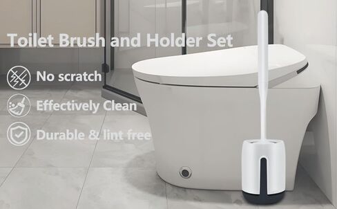 Silicone Toilet Brush Set for Bathroom Cleaner Brush Set,Non-Slip Handle with TPR Soft Bristle,Wall Mounted/Floor Standing,Toilet Scrubber Brush White and Turbo Drying in Kuwait