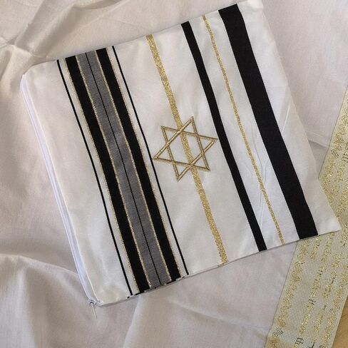 Tallit prayer shawl male Christians jewish cloth scarf, Decorated with Hebrew letters and motifs, Machine Wash in Saudi Arabia