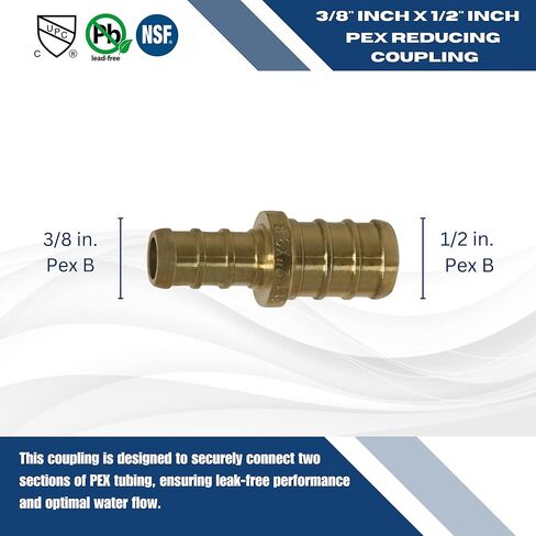10 قطع XFITTING 1/2" x 3/8" وصلة Pex، نسخة مجعدة من Pex B، وصلة تخفيض، نحاس in Kuwait