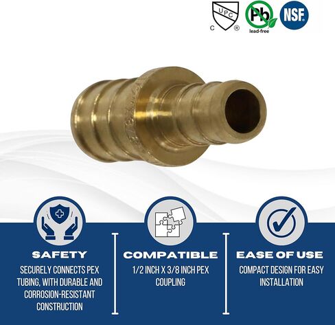 10 قطع XFITTING 1/2" x 3/8" وصلة Pex، نسخة مجعدة من Pex B، وصلة تخفيض، نحاس in Kuwait