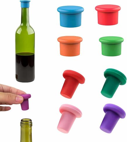 8-Pack Vibrant Silicone Wine Stoppers - Reusable, Airtight Champagne & Beer Bottle Sealer - Leakproof Beverage Savers for Wine, Sparkling Drinks, Soda (Multi-Color) in Kuwait