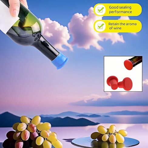 8-Pack Vibrant Silicone Wine Stoppers - Reusable, Airtight Champagne & Beer Bottle Sealer - Leakproof Beverage Savers for Wine, Sparkling Drinks, Soda (Multi-Color) in Kuwait