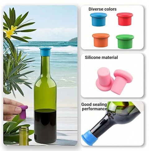 8-Pack Vibrant Silicone Wine Stoppers - Reusable, Airtight Champagne & Beer Bottle Sealer - Leakproof Beverage Savers for Wine, Sparkling Drinks, Soda (Multi-Color) in Kuwait
