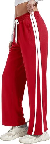 Women's Track Pants Straight Leg Sweatpants Side Striped Jogging Warm Up Athletic Running Pants with Zipper Pockets in Kuwait