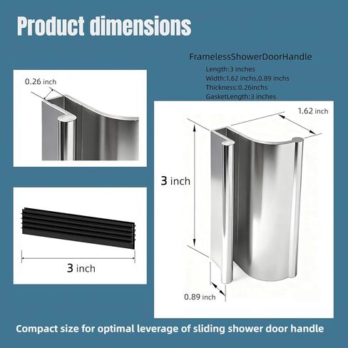 3 Inch Shower Glass Door Handle, Universal Square Replacement Handles for Shower Door Handle, Fits Frameless Sliding Swing Tub Enclosure Glass Door Thickness in Kuwait