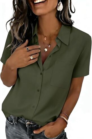 Zeagoo Women Blouses Short Sleeve Button Down Shirts Business Casual Dressy Work Tops Summer Spring Clothes in Saudi Arabia