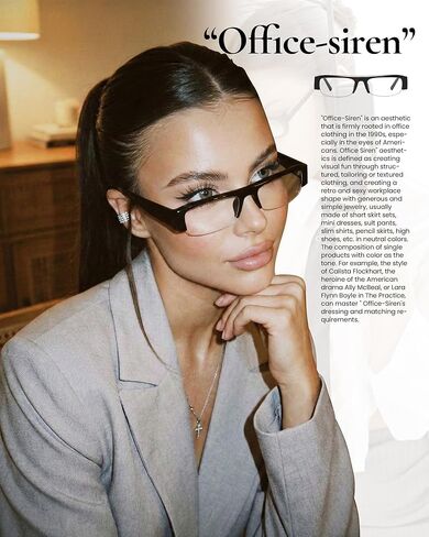 SODQW Office-Siren Y2K Blue Light Glasses for Women Rectangle Semi Rimless Frame Anti-Blue Light Computer Eyewear in Saudi Arabia