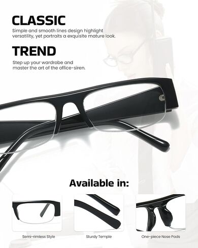 SODQW Office-Siren Y2K Blue Light Glasses for Women Rectangle Semi Rimless Frame Anti-Blue Light Computer Eyewear in Saudi Arabia