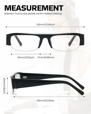 SODQW Office-Siren Y2K Blue Light Glasses for Women Rectangle Semi Rimless Frame Anti-Blue Light Computer Eyewear in Saudi Arabia