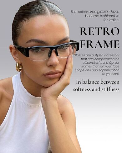 SODQW Office-Siren Y2K Blue Light Glasses for Women Rectangle Semi Rimless Frame Anti-Blue Light Computer Eyewear in Saudi Arabia