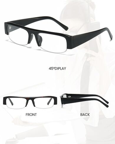 SODQW Office-Siren Y2K Blue Light Glasses for Women Rectangle Semi Rimless Frame Anti-Blue Light Computer Eyewear in Saudi Arabia