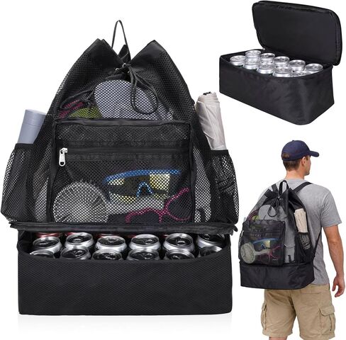Mesh Beach Drawstring Backpack with Cooler Beach Bags Sandproof Swim Bags Leakproof with Zipper for Seaside Pool Travel in Saudi Arabia