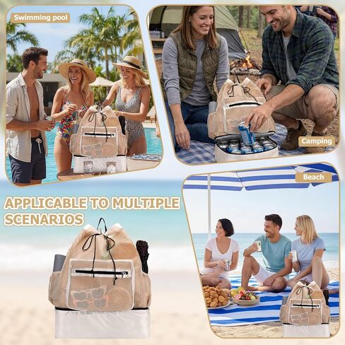 Mesh Beach Drawstring Backpack with Cooler Beach Bags Sandproof Swim Bags Leakproof with Zipper for Seaside Pool Travel in Saudi Arabia