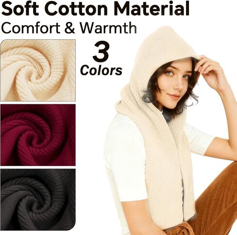 3 Pcs Winter Knitted Hooded Scarf for Women Long Scarf Hat Warm Shawl Wrap Head Scarves for Cold Weather Outdoor in Saudi Arabia