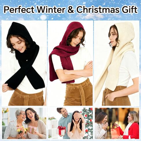 3 Pcs Winter Knitted Hooded Scarf for Women Long Scarf Hat Warm Shawl Wrap Head Scarves for Cold Weather Outdoor in Saudi Arabia