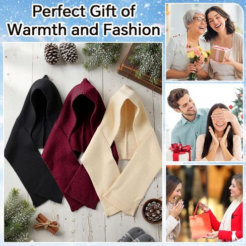 3 Pcs Winter Knitted Hooded Scarf for Women Long Scarf Hat Warm Shawl Wrap Head Scarves for Cold Weather Outdoor in Saudi Arabia
