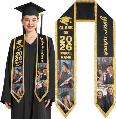 M YESCUSTOM Custom Graduation Stoles for Graduation 2025,Personalized Graduation Stole,Customized Shawl W/Name Photo Gifts in Saudi Arabia