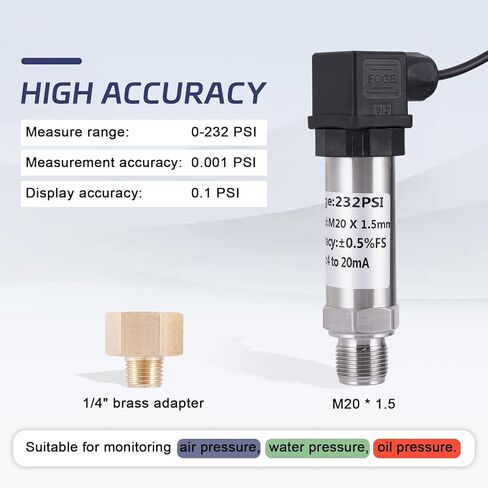 Digital Air Pressure Alarm 232PSI High Low Pressure Alarm Low Water Pressure Siren for Air Water Oil 110V (232PSI) in Saudi Arabia