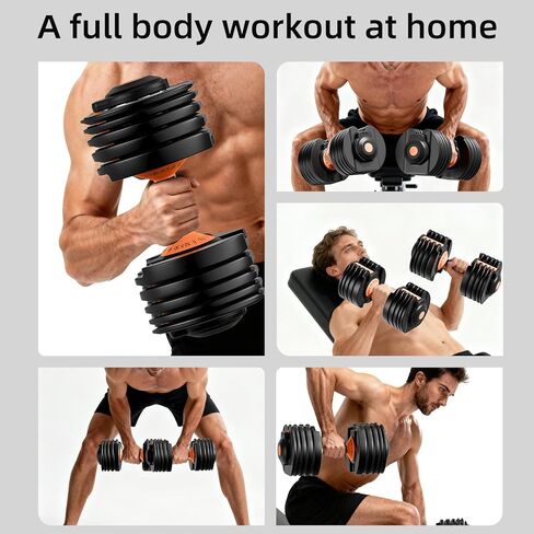 Adjustable Dumbbells Set of 2，Free Weights Dumbbells Set，Adjustable Dumbbell Set，52.5 lbs pair 105 lbs，15 in 1，for Men/Women Gym Equipment for Home Strength Training Equipment in Kuwait