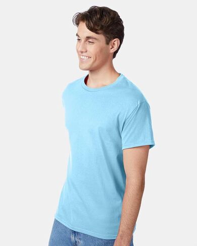 Hanes Authentic Short Sleeve T-Shirt, 100% Pre-Shrunk Cotton, Classic Fit, Tear Away Label, Aquatic Blue, 4XL in Kuwait