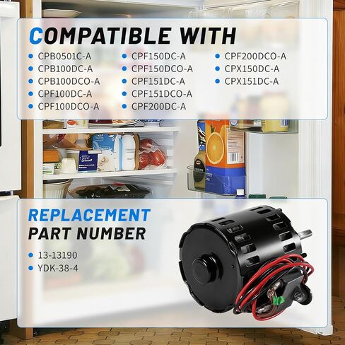 13-13190 Fan Motor Compatible with Master-Bilt Commercial Refrigeration CPB0501C-A, CPF150DC-A, CPF151DC-A, CPX151DC-A, Replacement YDK-38-4, 208-230V 50/60Hz CCW PSC in Kuwait