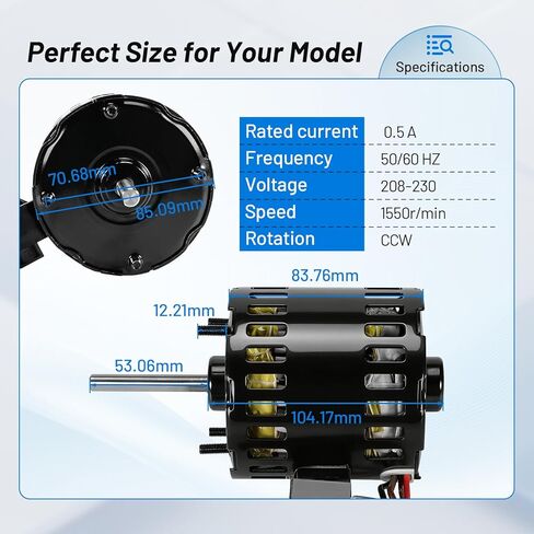 13-13190 Fan Motor Compatible with Master-Bilt Commercial Refrigeration CPB0501C-A, CPF150DC-A, CPF151DC-A, CPX151DC-A, Replacement YDK-38-4, 208-230V 50/60Hz CCW PSC in Kuwait